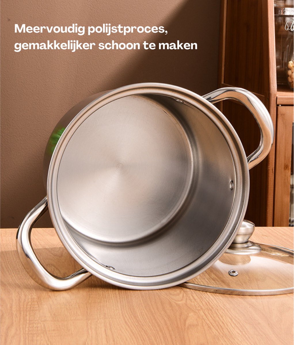 Livista® Verstevigde RVS Soeppan - 24 cm - Met Glazen Deksel - Geschikt voor Alle Soorten Fornuizen - Vaatwasmachinebestendig - Hoge Kwaliteit RVS Soeppan