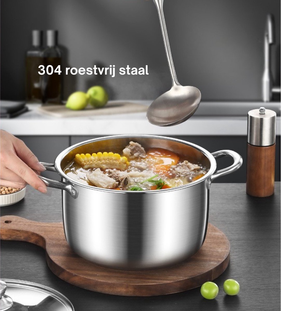 Livista® Verstevigde RVS Soeppan - 24 cm - Met Glazen Deksel - Geschikt voor Alle Soorten Fornuizen - Vaatwasmachinebestendig - Hoge Kwaliteit RVS Soeppan