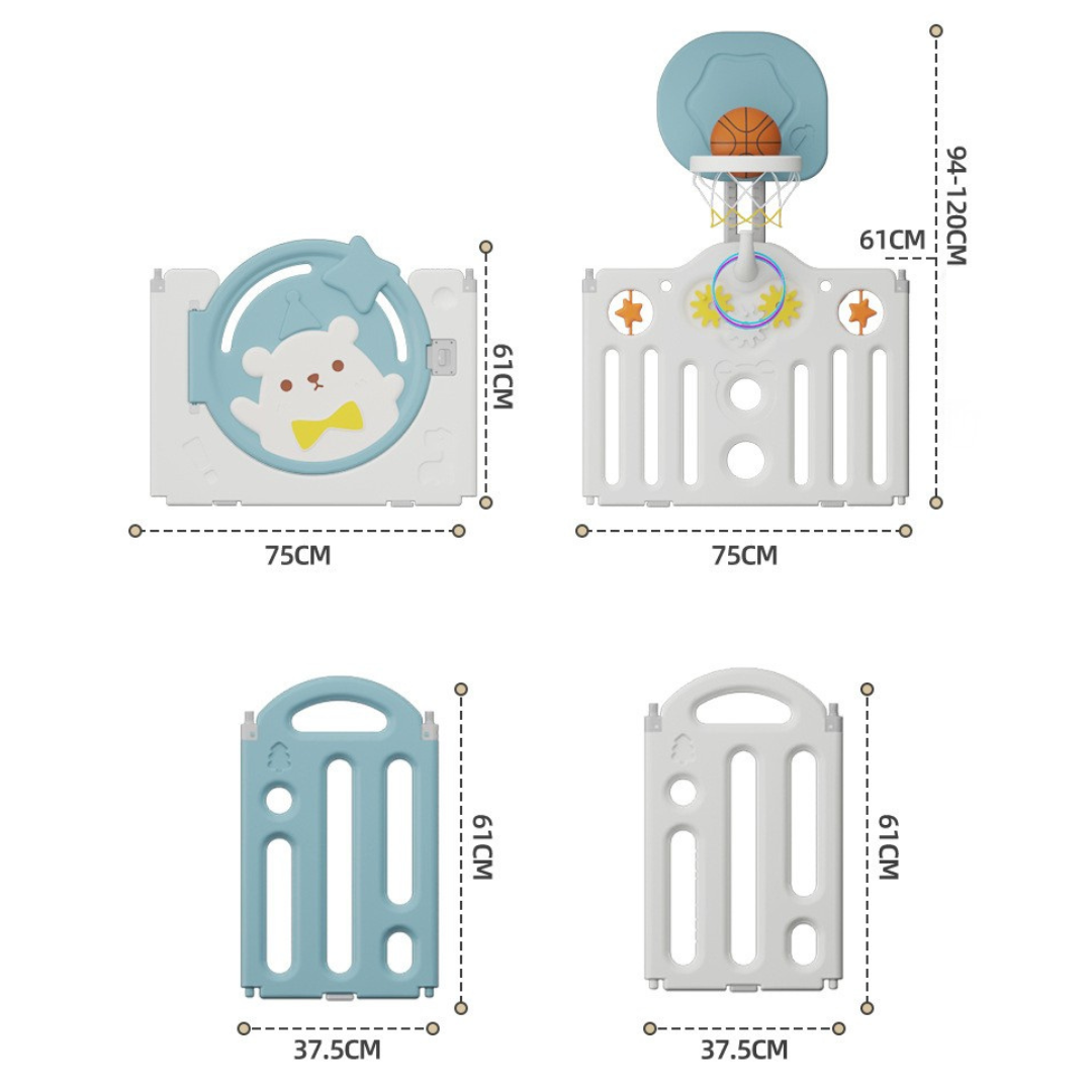 Livista Grondbox Baby –187x150x61cm – 14+2 Panelen – Inklapbare Speelbox met Beren-Thema – Verstelbare Basketbalring – Met Zuignappen – Inclusief Kruipmat – Veilig Kinderbox Playpen