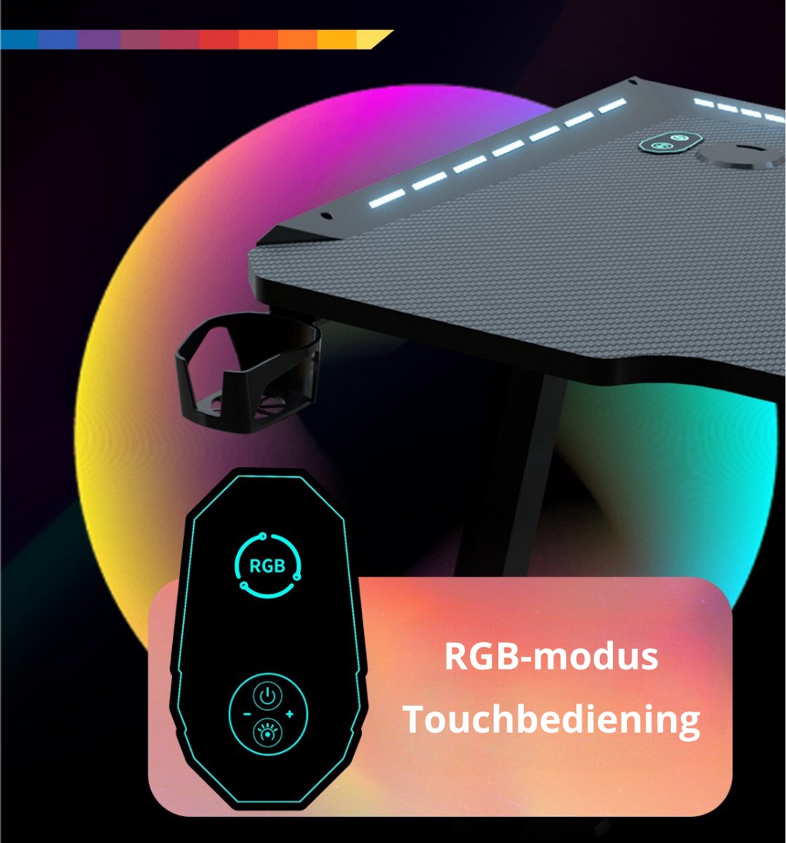 Livista® Gaming Bureau - 140x60x73cm - RGB Verlichting - Ergonomisch Ontwerp - Stabiele Driehoekige Structuur - Zwart