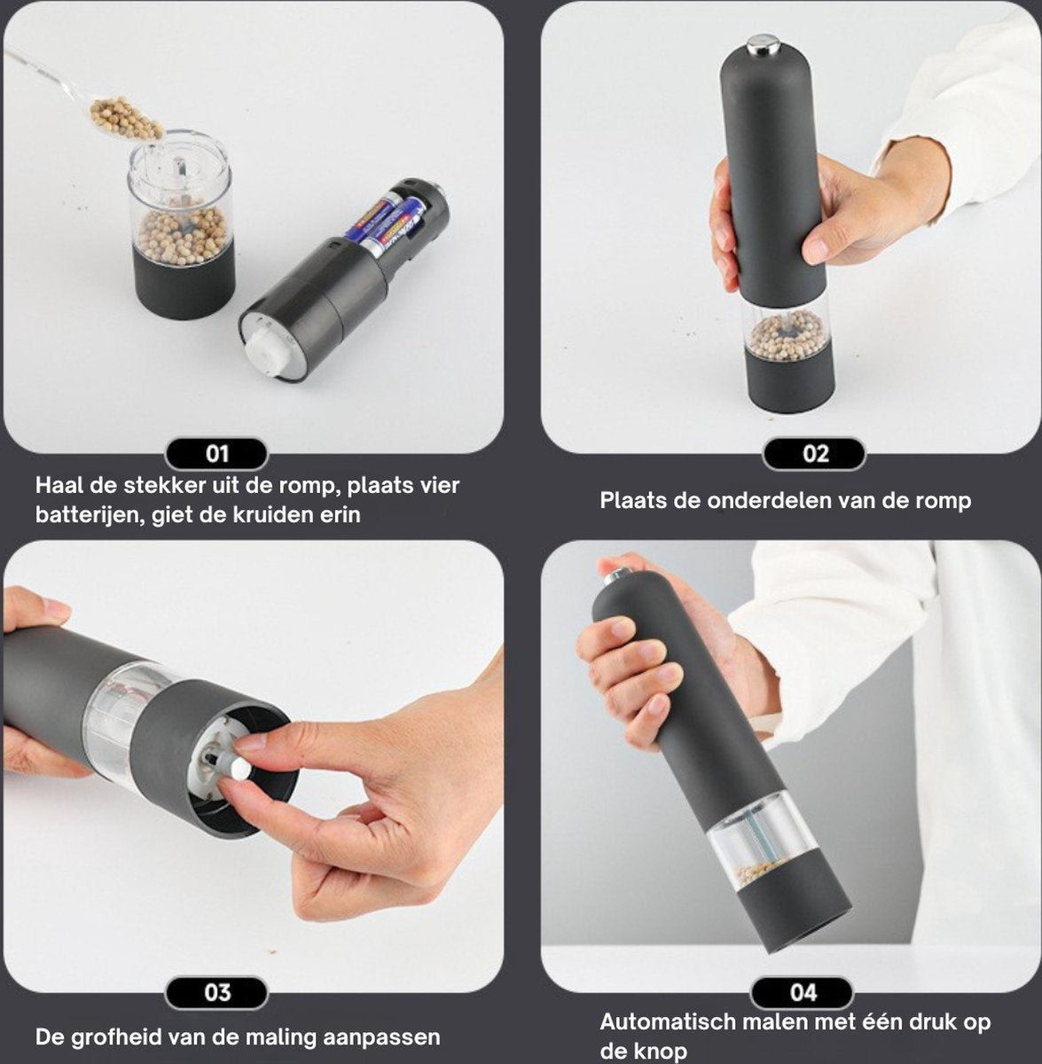 Livista® Elektrische Zout en Pepermolen Set - 2 Stuks - Verstelbare Maalgraad - Efficiënte - Geschikt voor Diverse Specerijen - Zwart