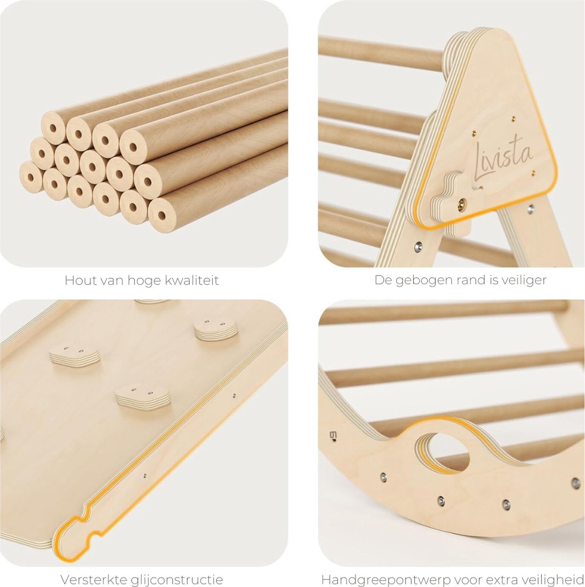 Livista Houten Klimrek - Pikler Driehoek met Glijbaan - Klimboog voor Binnen - Baby Speeltoestel - Hout Peuter Speelgoed - Leerzame Klimdriehoek