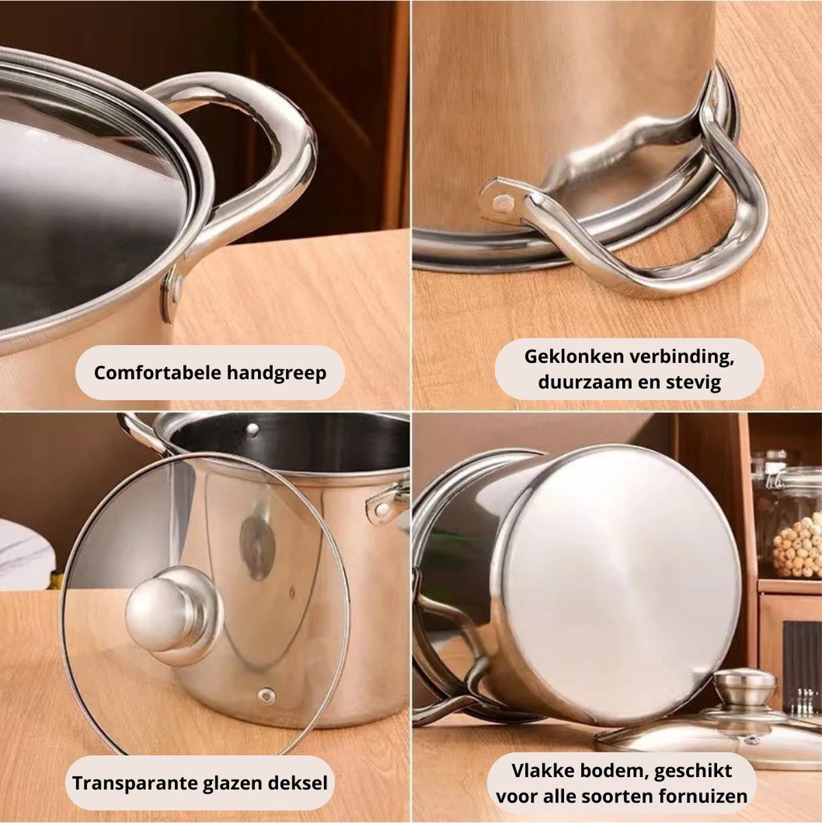 Livista® Verstevigde RVS Soeppan - 24 cm - Met Glazen Deksel - Geschikt voor Alle Soorten Fornuizen - Vaatwasmachinebestendig - Hoge Kwaliteit RVS Soeppan