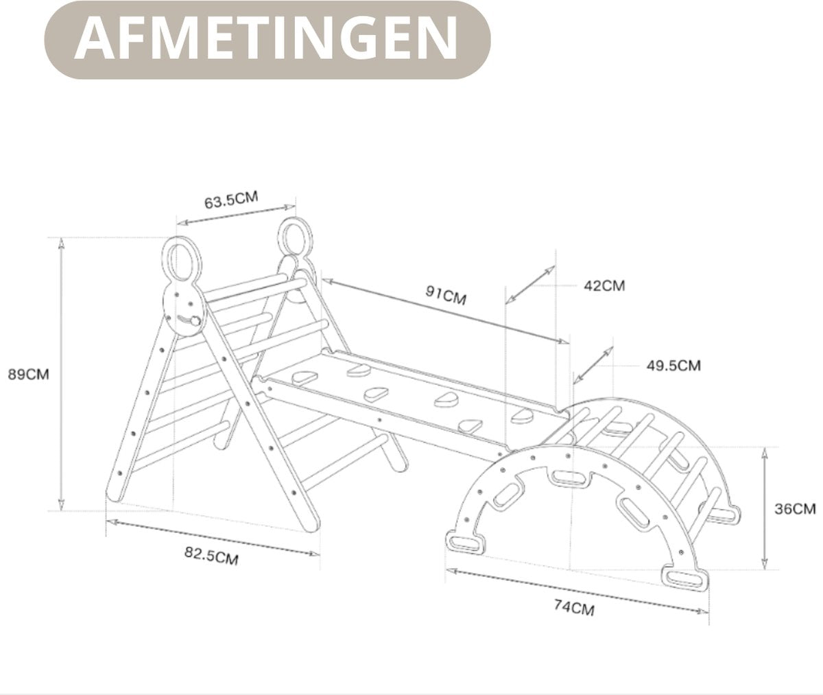 Livista Houten Klimrek - Pikler Driehoek met Glijbaan - Klimboog voor Binnen - Baby Speeltoestel - Hout Peuter Speelgoed - Leerzame Klimdriehoek