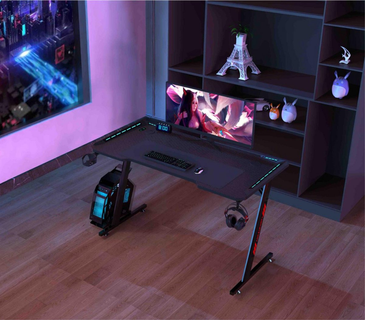 Livista® Gaming Bureau - 140x60x73cm - RGB Verlichting - Ergonomisch Ontwerp - Stabiele Driehoekige Structuur - Zwart