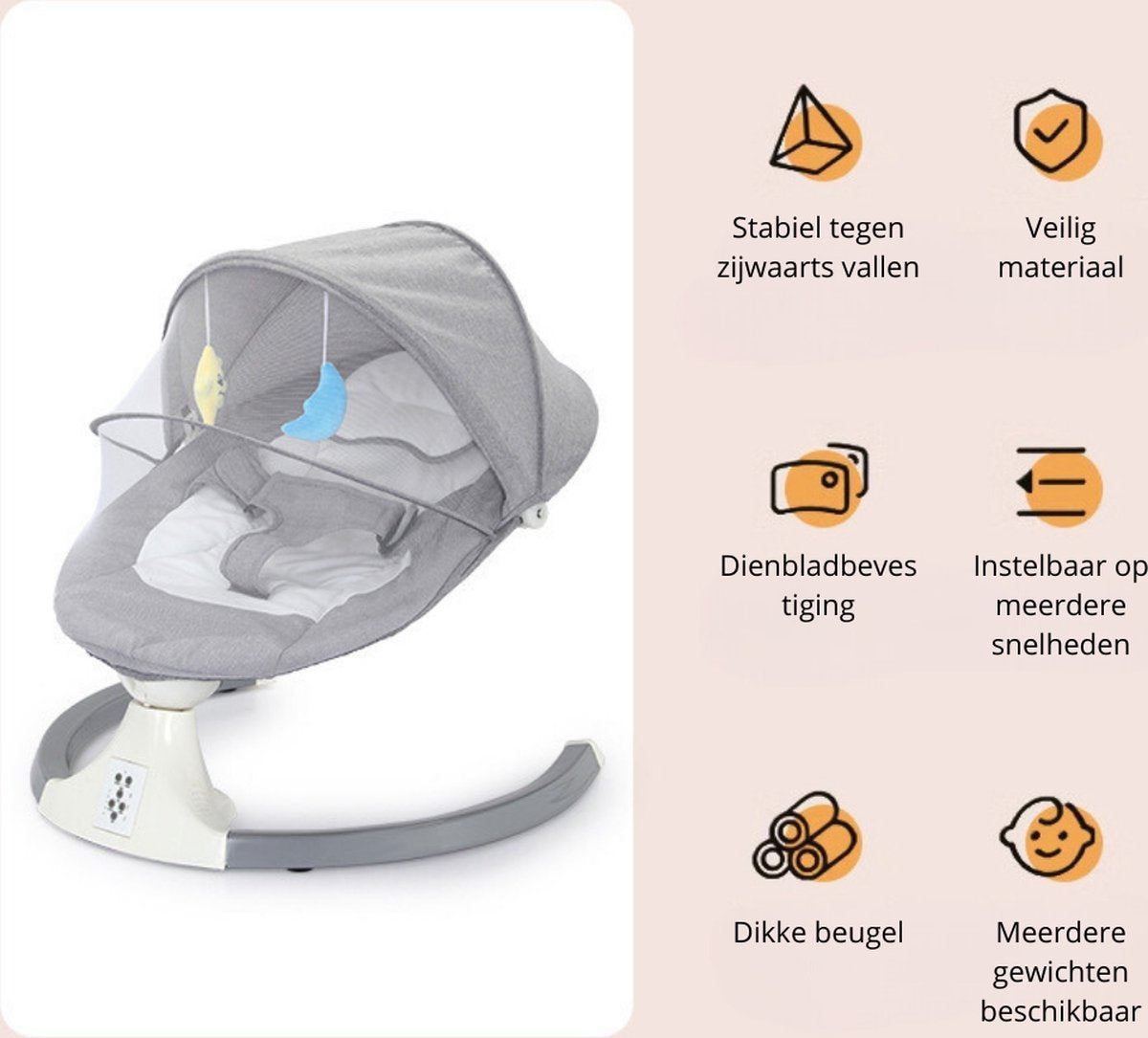 Livista® - Elektrische Baby Schommelstoel – Afstandsbediening – 3 Verstelbare Snelheden – Comfortabel en Stijlvol – Grijs – Met Zonnescherm – Afneembare en Wasbare Bekleding