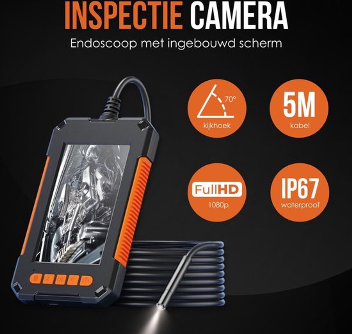 Truskore Inspectiecamera met Scherm 5M - 1080P HD - 4.3 inch LCD scherm - IP67 Waterdicht - LED Verlichting - Endoscoop - Inspectie Camera