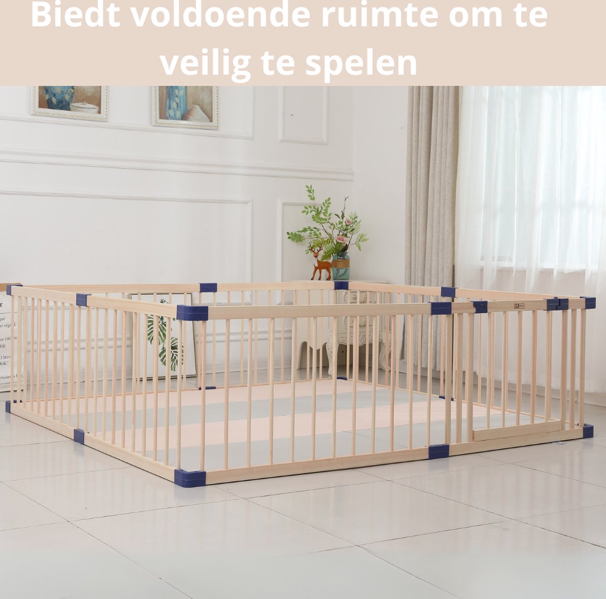 Livista Grondbox baby - Inklapbare box - Speelbox - Playpen baby - Babypark - Kruipbox – Kinderbox – Baby box – Blauwe Connectoren - Slim Kliksysteem - Hout - 170x170x61 CM