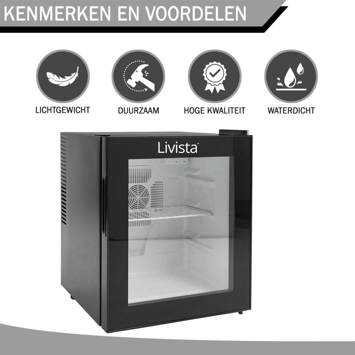 Livista Mini Koelkast - Thermo-elektrisch - 42 Liter - glazen deur - Zwart