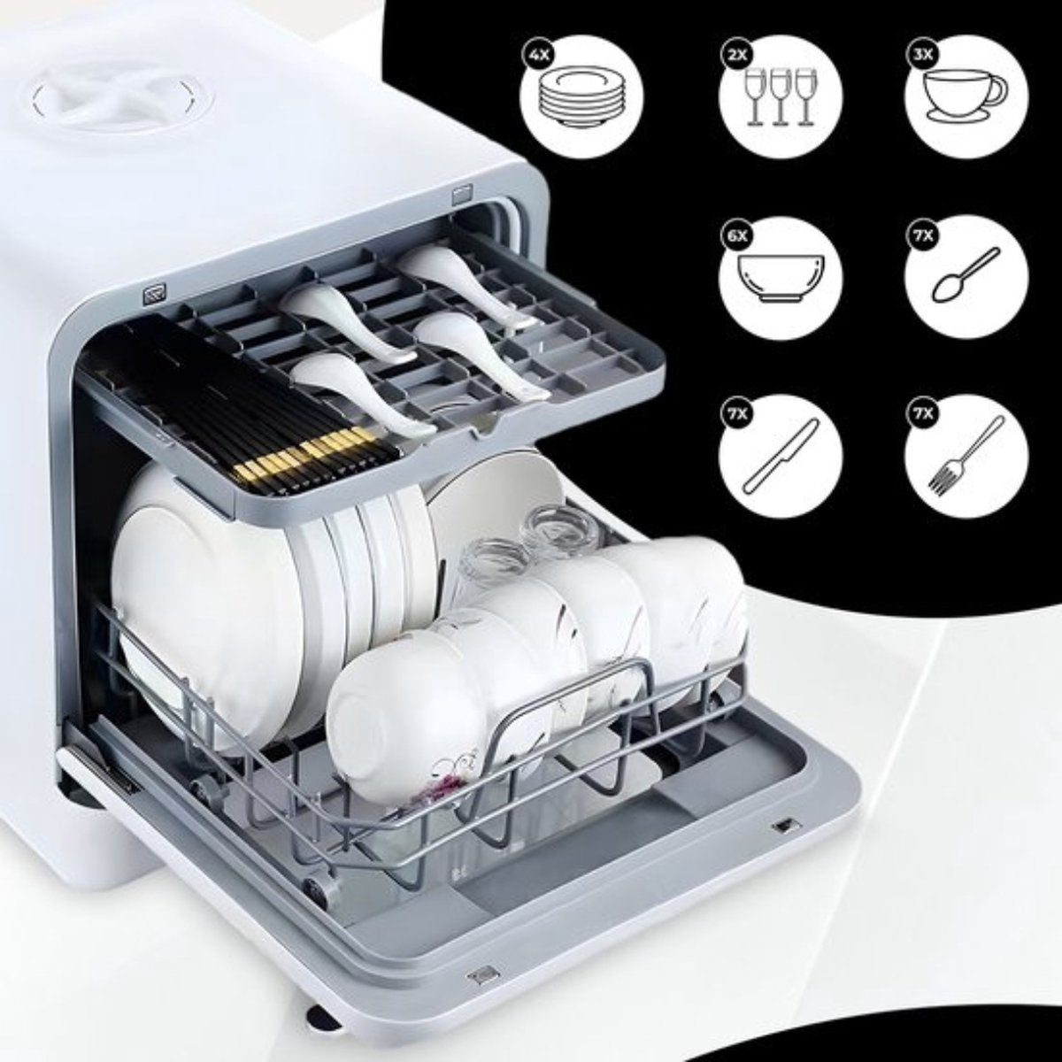 Livista Mini Vaatwasser incl APP - Vaatwasser - Vaatwasser Vrijstaand - Afwasmachine - Camping Vaatwasser - Wit