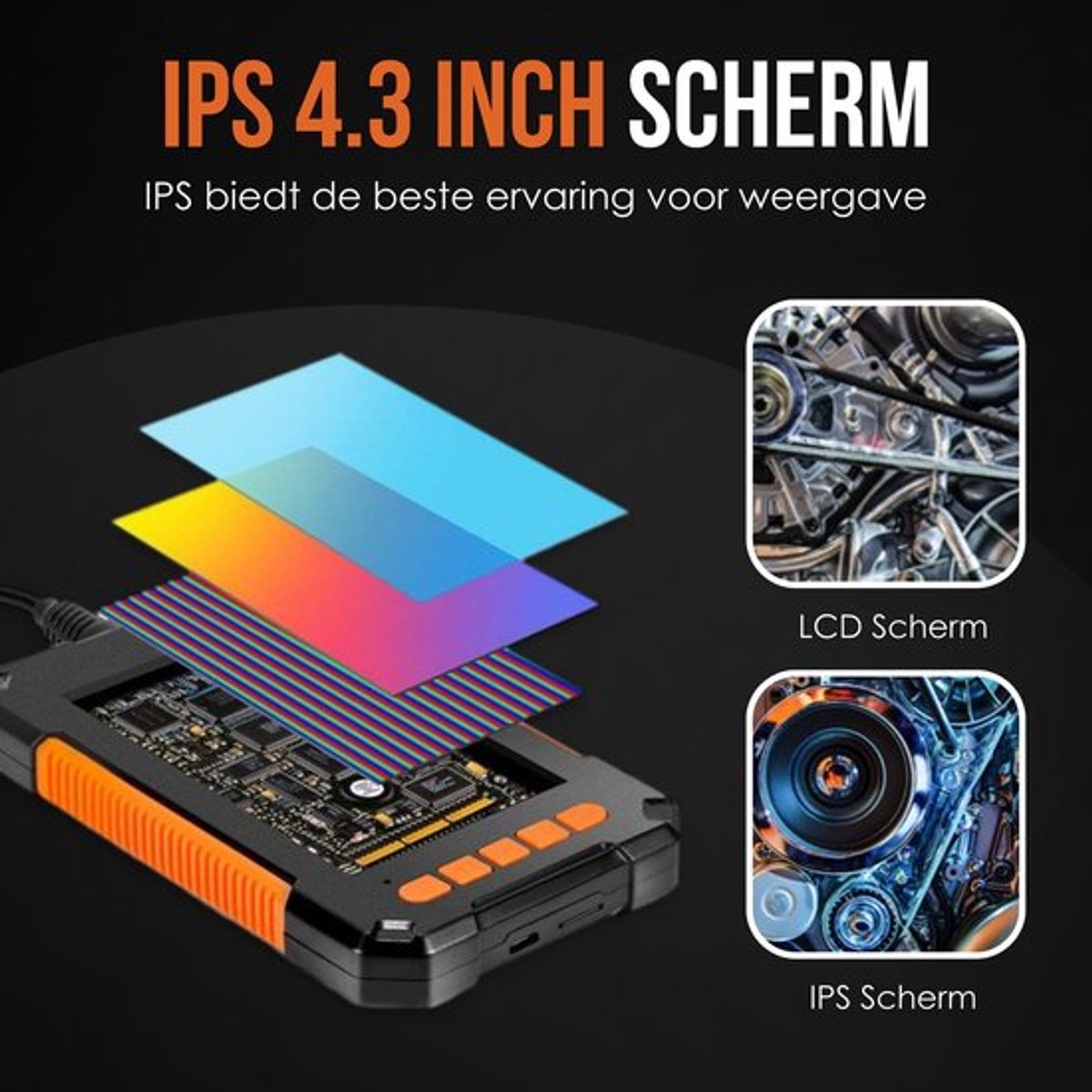 Truskore Inspectiecamera met Scherm 5M - 1080P HD - 4.3 inch LCD scherm - IP67 Waterdicht - LED Verlichting - Endoscoop - Inspectie Camera
