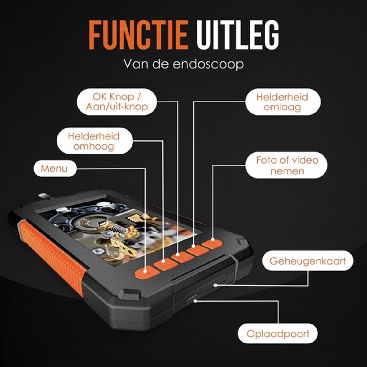Truskore Inspectiecamera met Scherm 5M - 1080P HD - 4.3 inch LCD scherm - IP67 Waterdicht - LED Verlichting - Endoscoop - Inspectie Camera