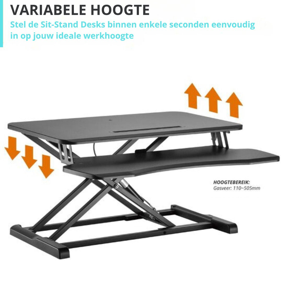 Livista Sit-Stand Desk Gas-Spring - Laptoptafel - Zit Sta Bureau - Computertafel - Zit Sta Verhoger - Bureautafel - Groot Scherm en Toetsenbord Blad - Ruimte voor 2 Schermen - Nieuw Model