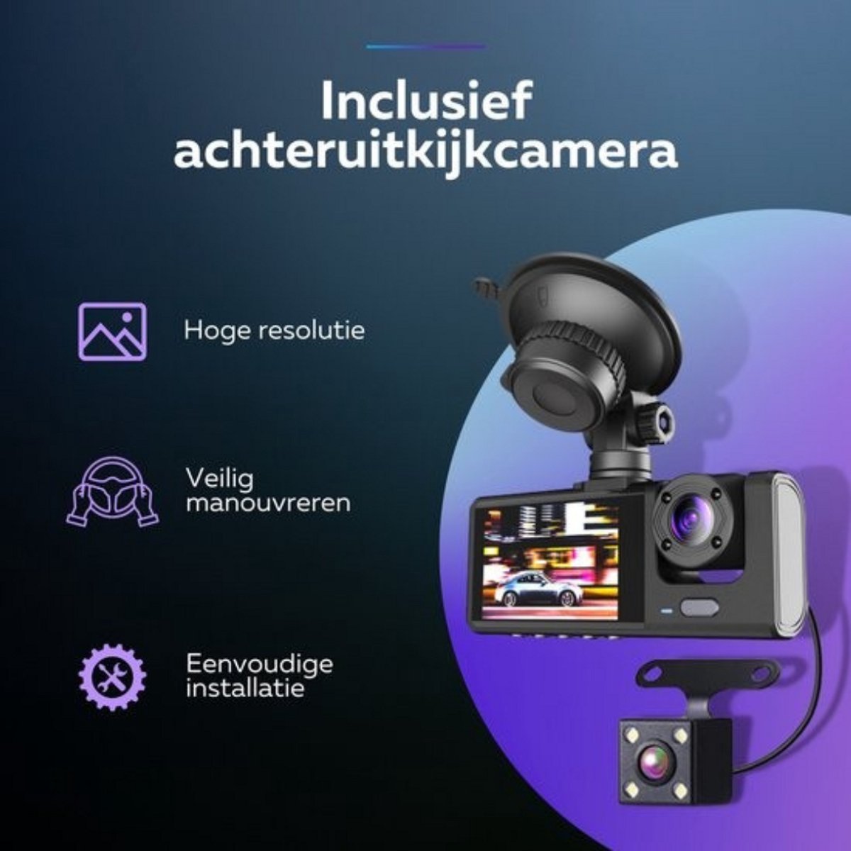 Truskore Dashcam Voor Auto Max 2025 - Voor en Achter - FULL HD Beeld en Nachtvisie - Incl. App