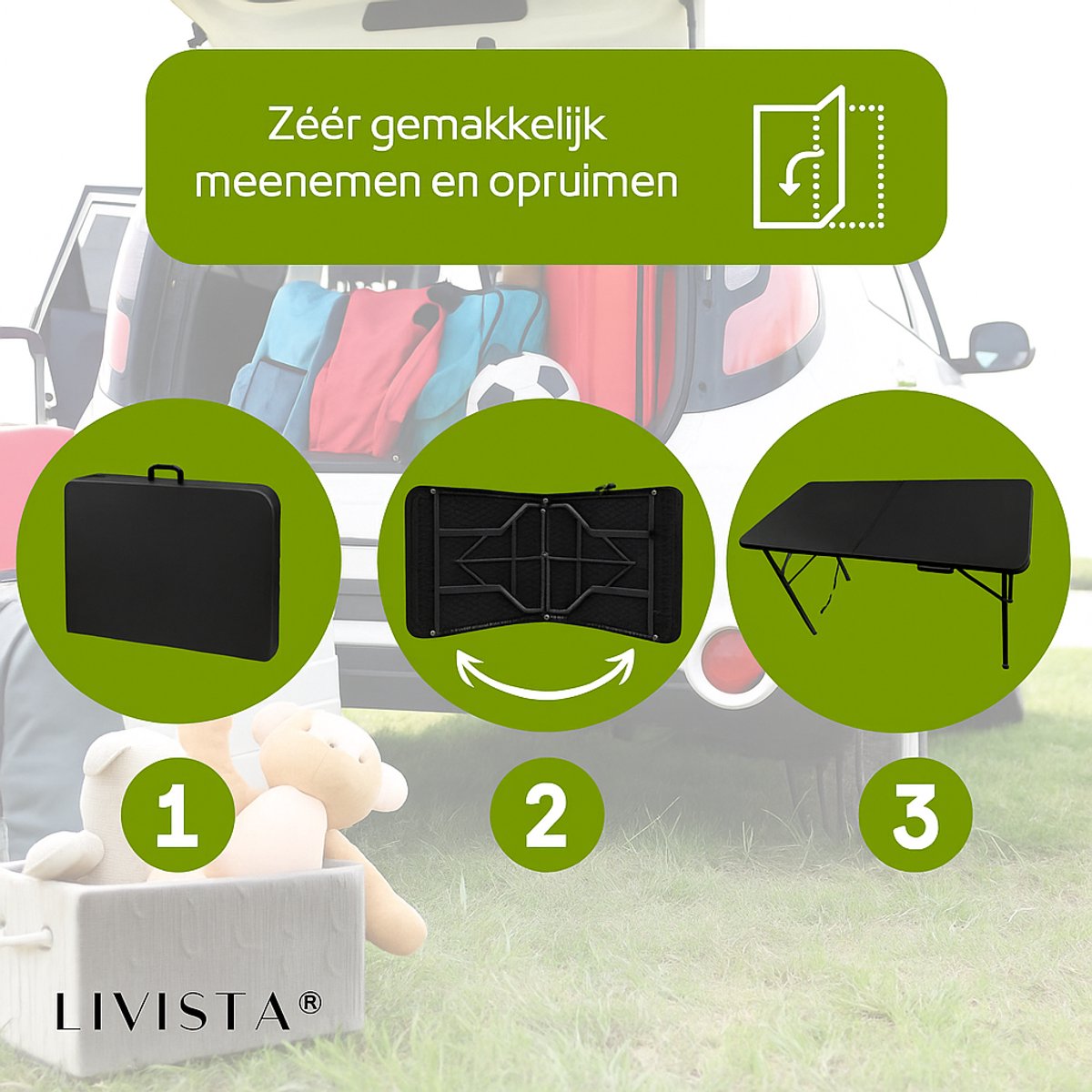 Livista® Klaptafel - Inklapbare Tafel - 120 x 60 cm - Vouwtafel - Antislip en Weerbestendig - Zwart