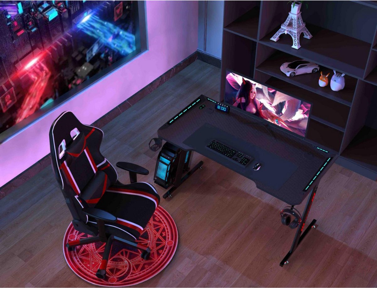 Livista® Gaming Bureau - 120x60x73cm - RGB Verlichting - Ergonomisch Ontwerp - Stabiele Driehoekige Structuur - Zwart