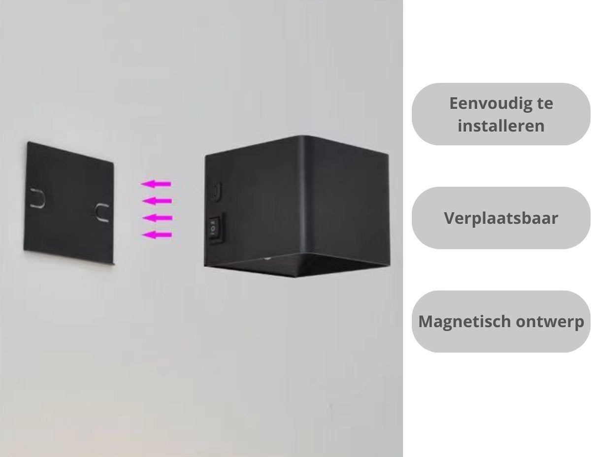 Livista® - Oplaadbare LED Wandlamp 2-Delige Set - Zwart Aluminium Behuizing - Met PIR Sensor - Magnetisch Ontwerp - USB-C Opladen - Draadloos Nachtlampje voor Binnengebruik