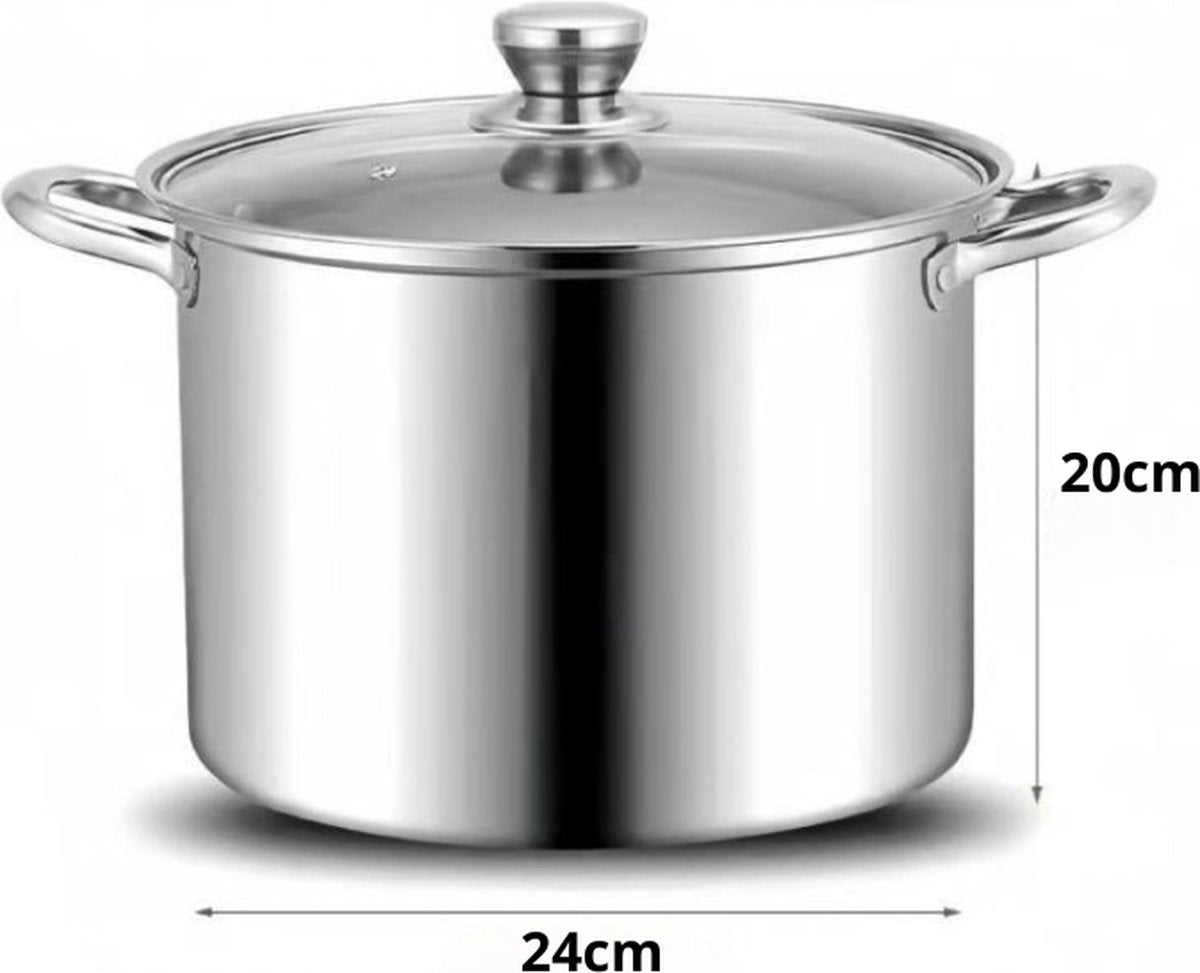 Livista® Verstevigde RVS Soeppan - 24 cm - Met Glazen Deksel - Geschikt voor Alle Soorten Fornuizen - Vaatwasmachinebestendig - Hoge Kwaliteit RVS Soeppan