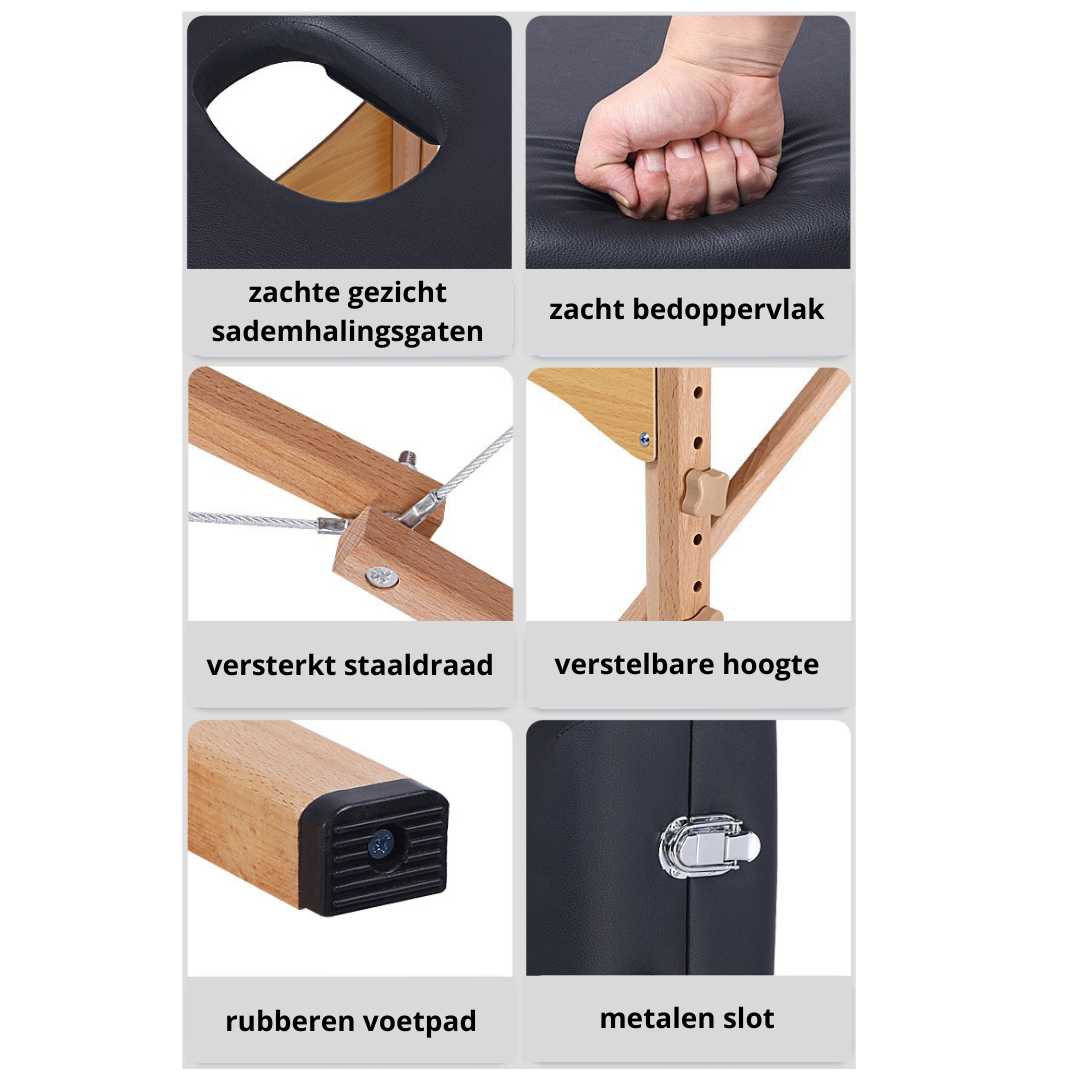 Livista® Multifunctioneel Massagetafel - Opvouwbaar - Poten van beukenhout - Hoogwaardig schuim - In hoogte verstelbaar (62-83 cm) - Draagvermogen 250 kg - Schoonheidsbed - Inclusief opbergtas