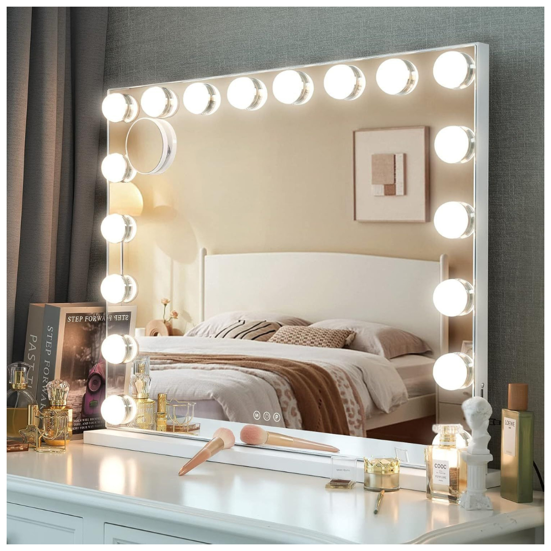 Livista Hollywood make-upspiegel - 18 dimbare lampen - 10x vergrotende spiegel - 80x60cm - Wit