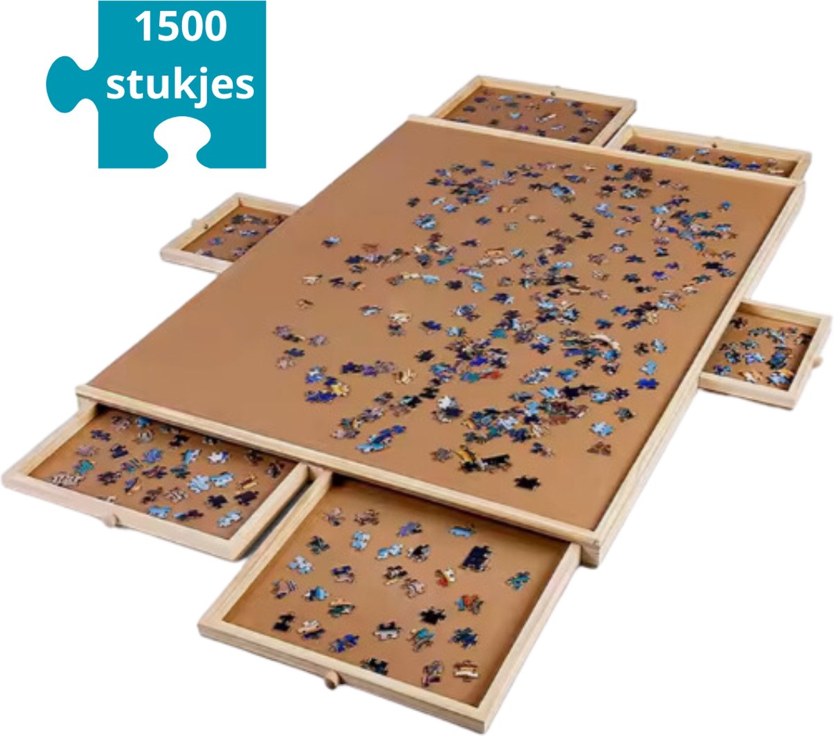 Livista Puzzelplaat voor 1500 Puzzelstukjes met 6 Lades – Puzzelbord met Opbergsysteem -Puzzelmat van Hout – Puzzeltafel