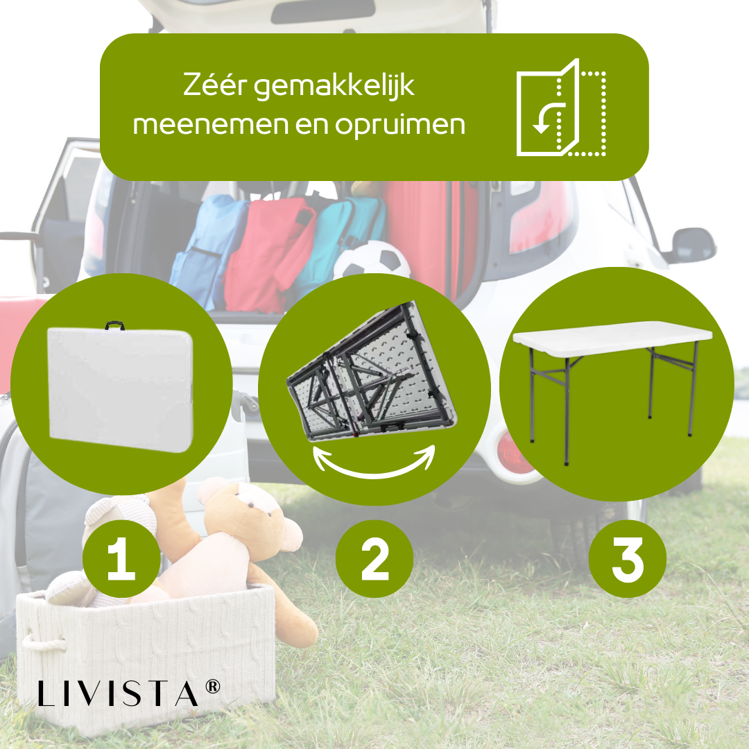 Livista® Klaptafel - Inklapbare Tafel - 120 x 60 cm - Vouwtafel - Antislip en Weerbestendig - Wit