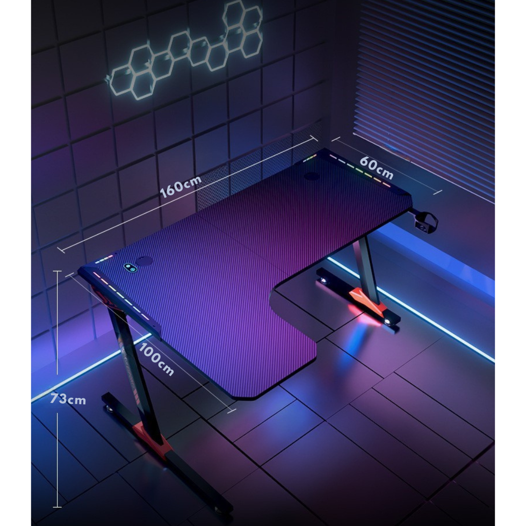 Livista® RGB Gaming Bureau L-vormig – 160×100×73 cm – Touch Control LED Verlichting – Ergonomisch Hoekbureau – Carbon Fiber Afwerking – Kabelmanagement, Bekerhouder & Headset Haak – Zwart