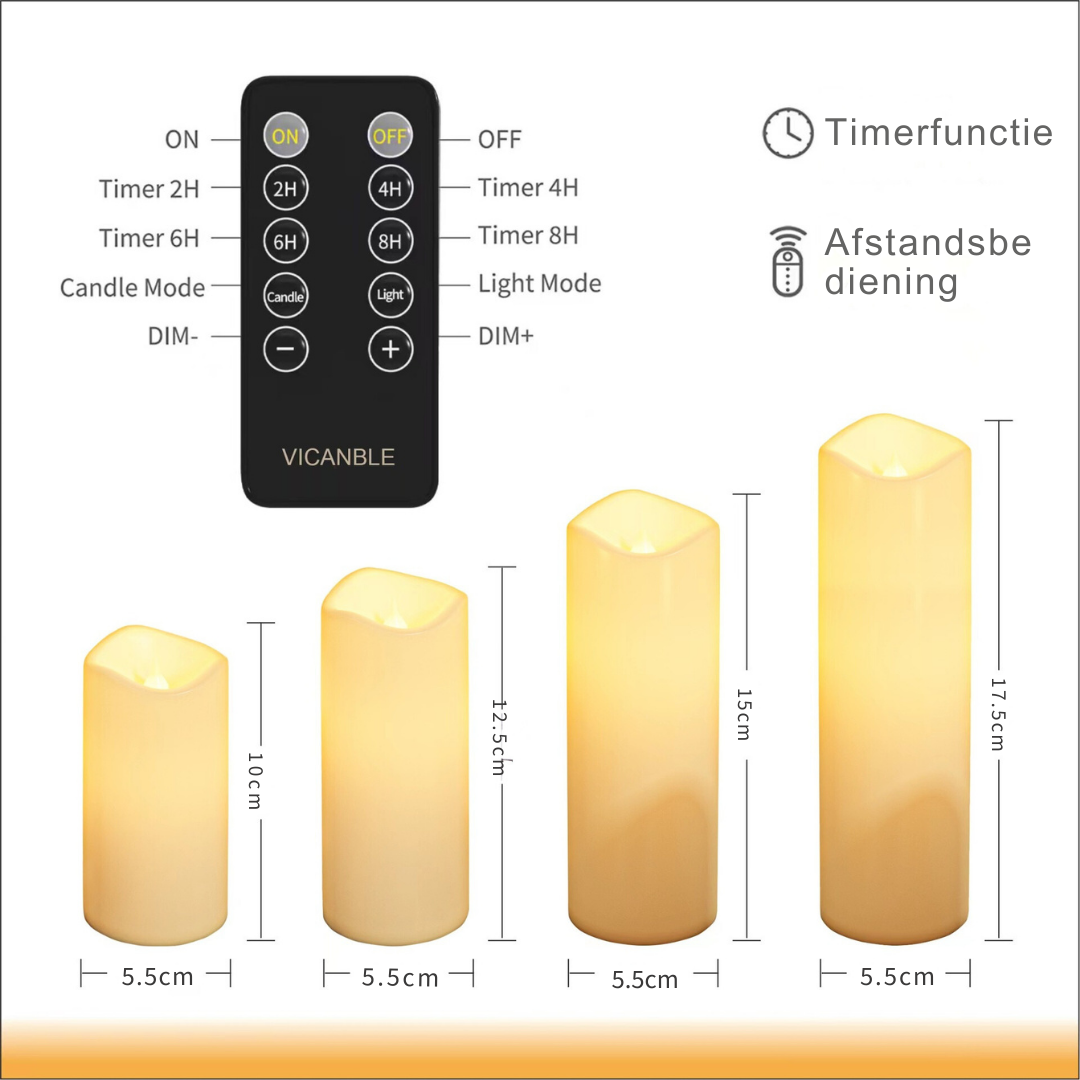 Livista® - LED Kaarsen met Afstandsbediening – 12 Stuks – 4 Verschillende Maten – 2 Afstandsbedieningen – Vlam Effect – Timerfunctie – Waterdicht