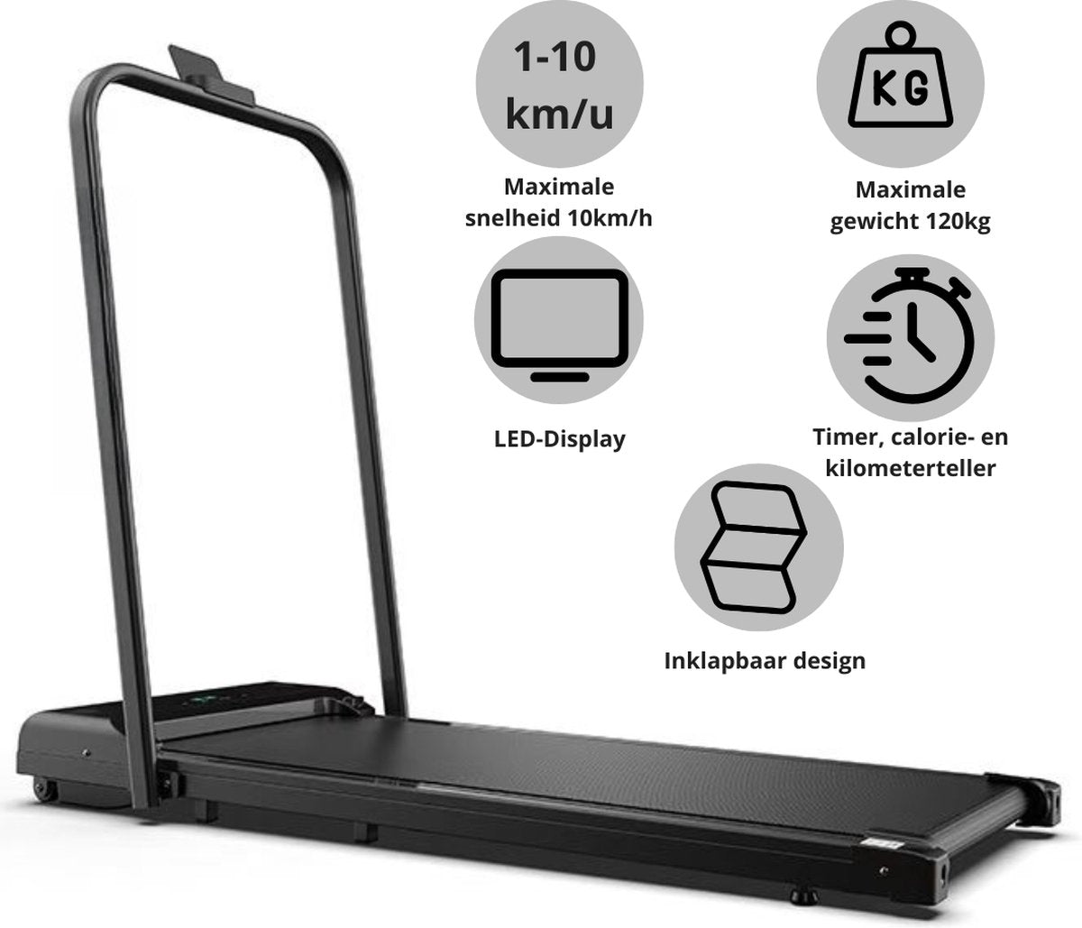 Truskore Fit Plus Loopband - 1-10km/u - Inklapbaar - Wandelband - Led Display en Afstandsbediening - Walking Pad - Treadmill