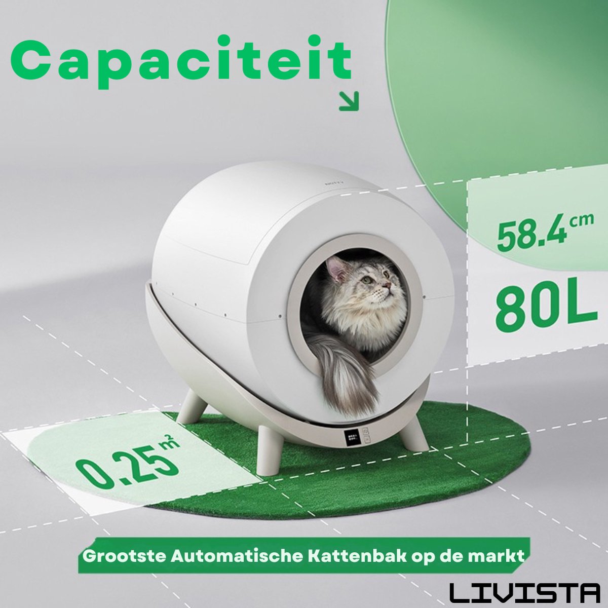 Livista Automatische Kattenbak - Zelfreinigend - Elektrische & Zelfreinigende Scoopfree Robot - 80L XXL - incl. Kattenbakmat, App & Zakken