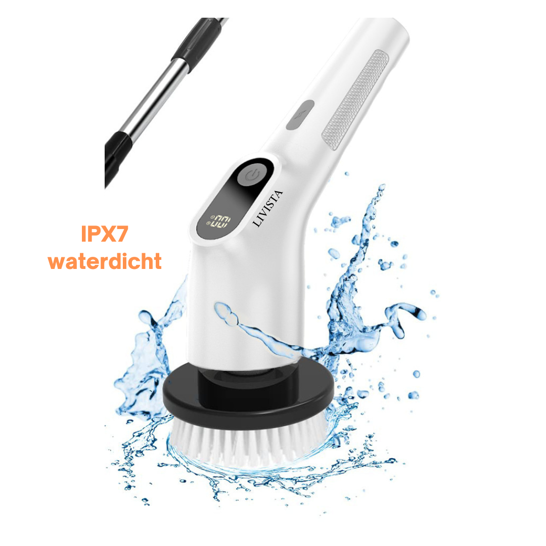Livista Elektrische Reinigingsborstel – Lengte Verstelbaar tussen 36–137 cm – 300RPM Krachtige Rotatie – 4 Snelheidsinstellingen – 90~120 min Gebruik – 8 Opzetstukken – Geschikt voor Badkamers, Keukens, Glas, Auto's, Wastafels en Meer – Wit