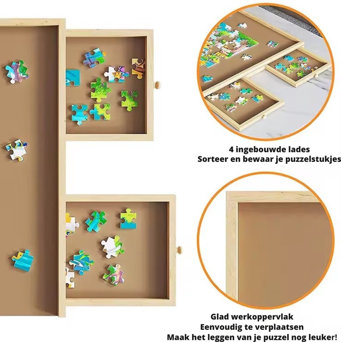 Livista Puzzelplaat voor 1500 Puzzelstukjes met 6 Lades – Puzzelbord met Opbergsysteem -Puzzelmat van Hout – Puzzeltafel