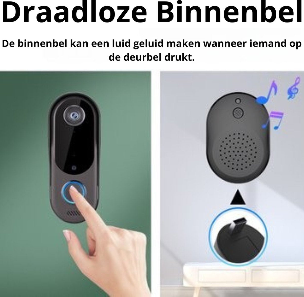 Truskore Video deurbel met camera en wifi - Draadloos, beveiliging Video Intercom Draadloze, inclusief twee batterijen