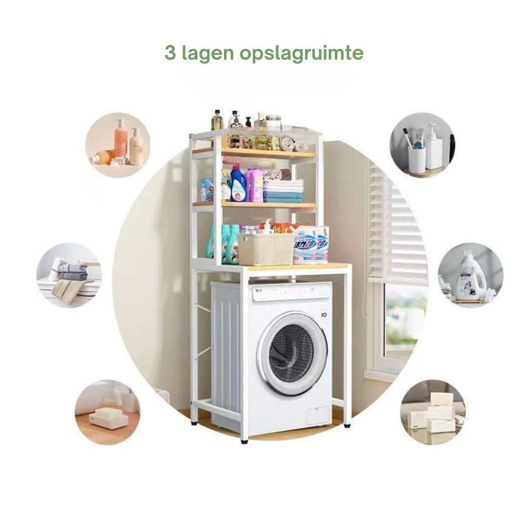 Livista® Wasmachine Kast - 3-Laags Opslagrek - Ruimtebesparende Wasruimte Organizer - 181x60x70 CM - Wit