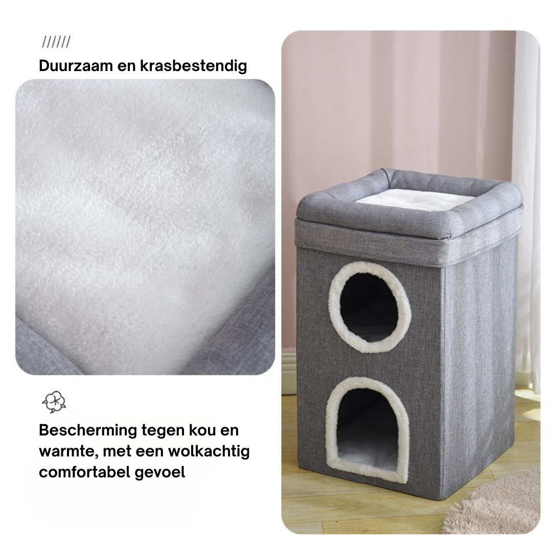 Livista Krabpaal met 3 Verdiepingen – Kattenhuisje & Stijlvol Meubel – Comfortabel Ontwerp – Grijs – 64x40x40cm