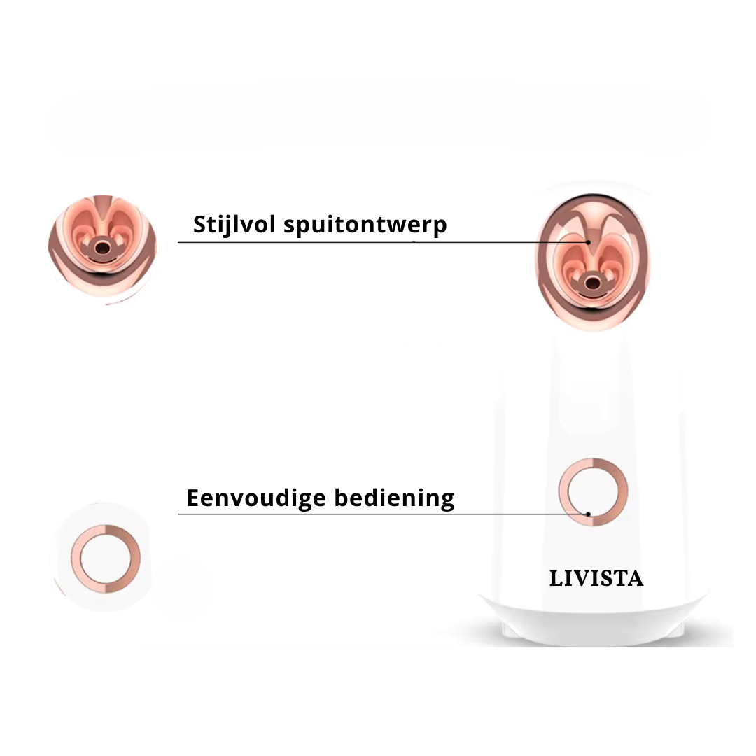 Livista Gezichtsstoomapparaat - Diepe reiniging & hydratatie – 150 ml water tan - eenvoudige bediening - wit
