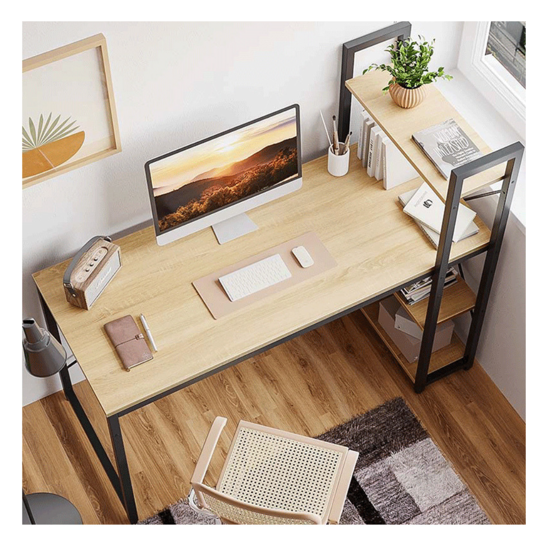 Livista Bureau – 120x60x70 cm – Computertafel met Opbergplank – Metaal & Hout – Industrieel Design – Ideaal voor Werkruimte – Hoogwaardige Kwaliteit – Houtkleur