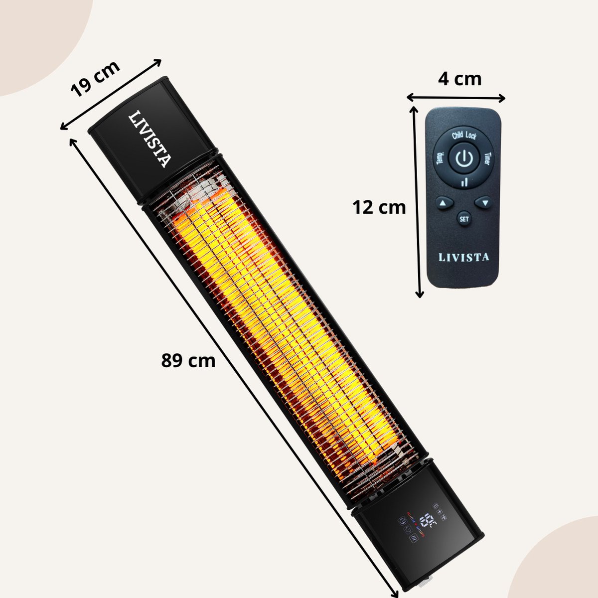 Livista Slimme Terrasverwarmer - Heater Elektrisch - 2000W - Heater - Bediening met App of Afstandsbediening - Muur Montage - Binnen en Buiten - Zwart