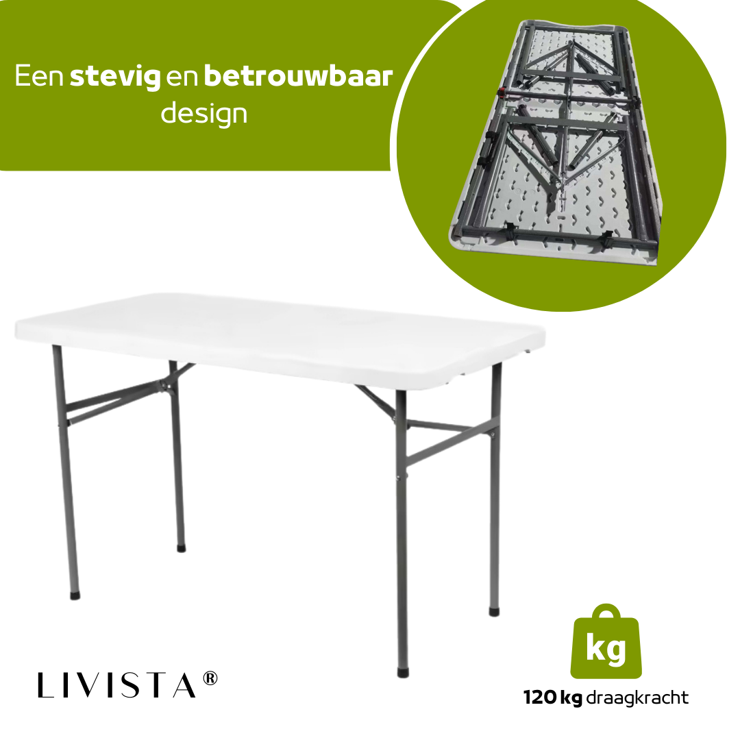 Livista® Klaptafel - Inklapbare Tafel - 120 x 60 cm - Vouwtafel - Antislip en Weerbestendig - Wit