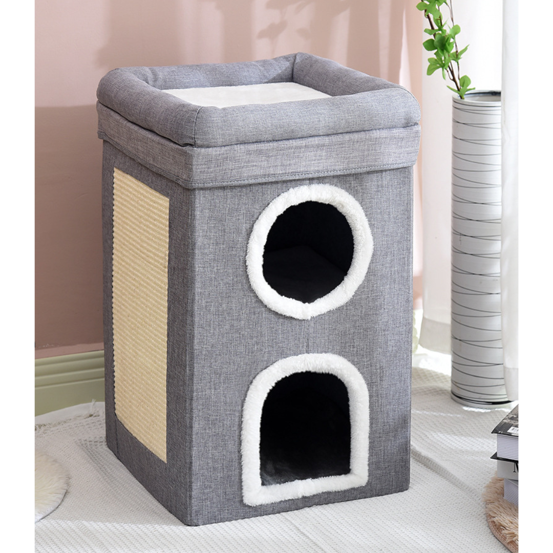 Livista Krabpaal met 3 Verdiepingen – Kattenhuisje & Stijlvol Meubel – Comfortabel Ontwerp – Grijs – 64x40x40cm