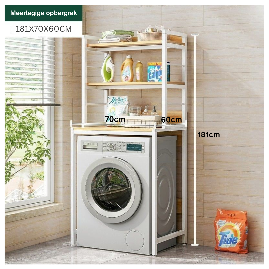Livista® Wasmachine Kast - 3-Laags Opslagrek - Ruimtebesparende Wasruimte Organizer - 181x60x70 CM - Wit