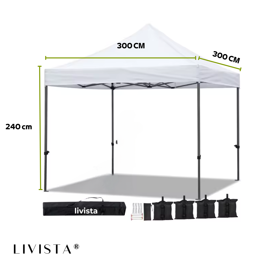 Livista Partytent 3x3m Easy Up - Waterdicht - Wit - Opvouwbaar - Met Draagtas