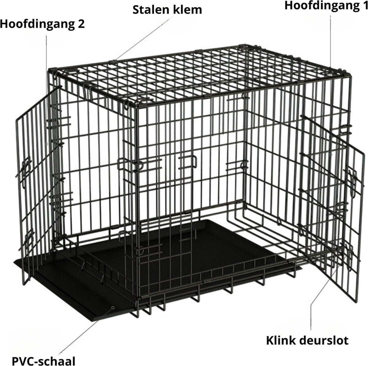 Livista® - Metalen Hondenkennel L – Inclusief PVC Lade – Met Handgrepen – 2 Deuren – Duurzaam en Praktisch – 92x63x57cm
