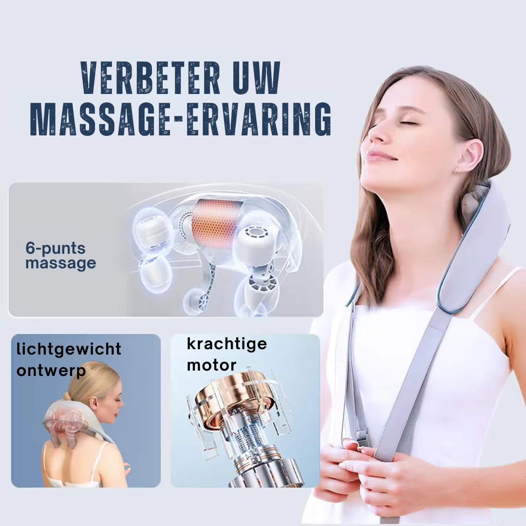 Livista Draagbare Nekmassageapparaat - Elektrische Nek- en Schoudermassage - Ontspanning en Pijnverlichting - Verwarming - Betere Bloedsomloop