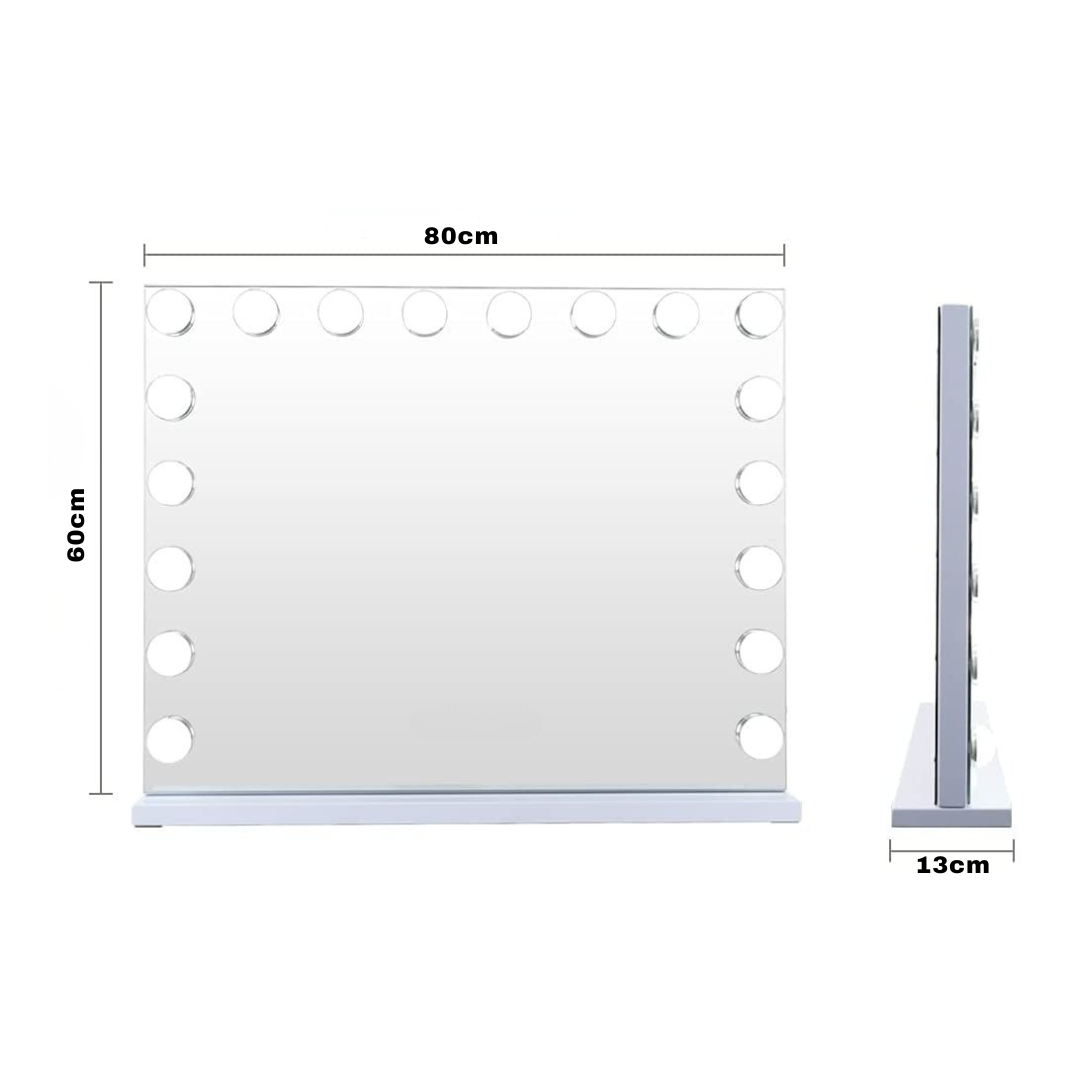 Livista Hollywood make-upspiegel - 18 dimbare lampen - 10x vergrotende spiegel - 80x60cm - Wit