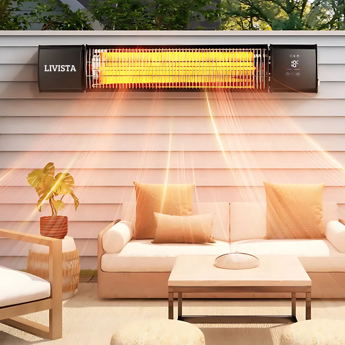 Livista Slimme Terrasverwarmer - Heater Elektrisch - 2000W - Heater - Bediening met App of Afstandsbediening - Muur Montage - Binnen en Buiten - Zwart