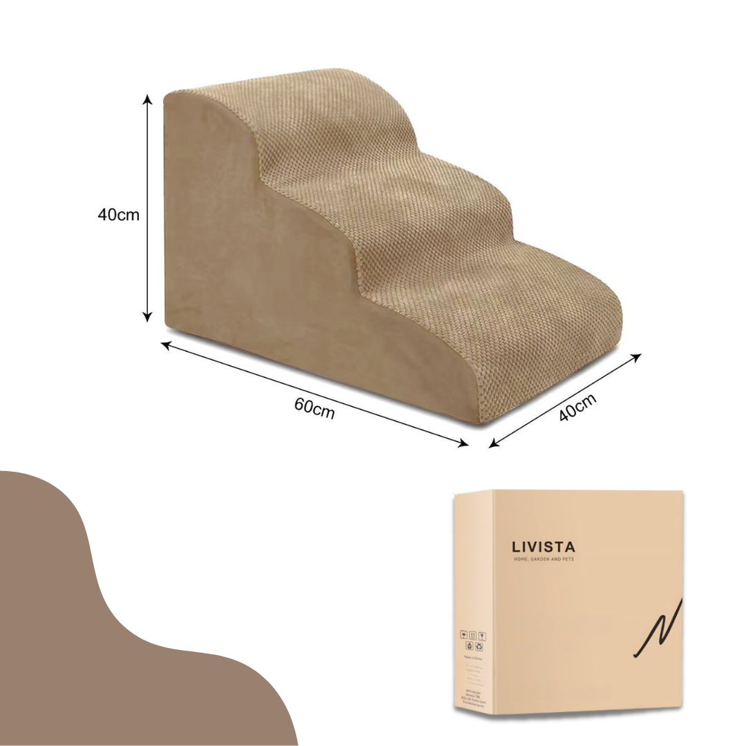 Livista Hondentrap – 3 Treden – Hondentrap voor Bank en Bed – - Honden Opstapje – Antislip – Comfortabel Schuim 30D – Afneembare Wasbare Hoes – Beige