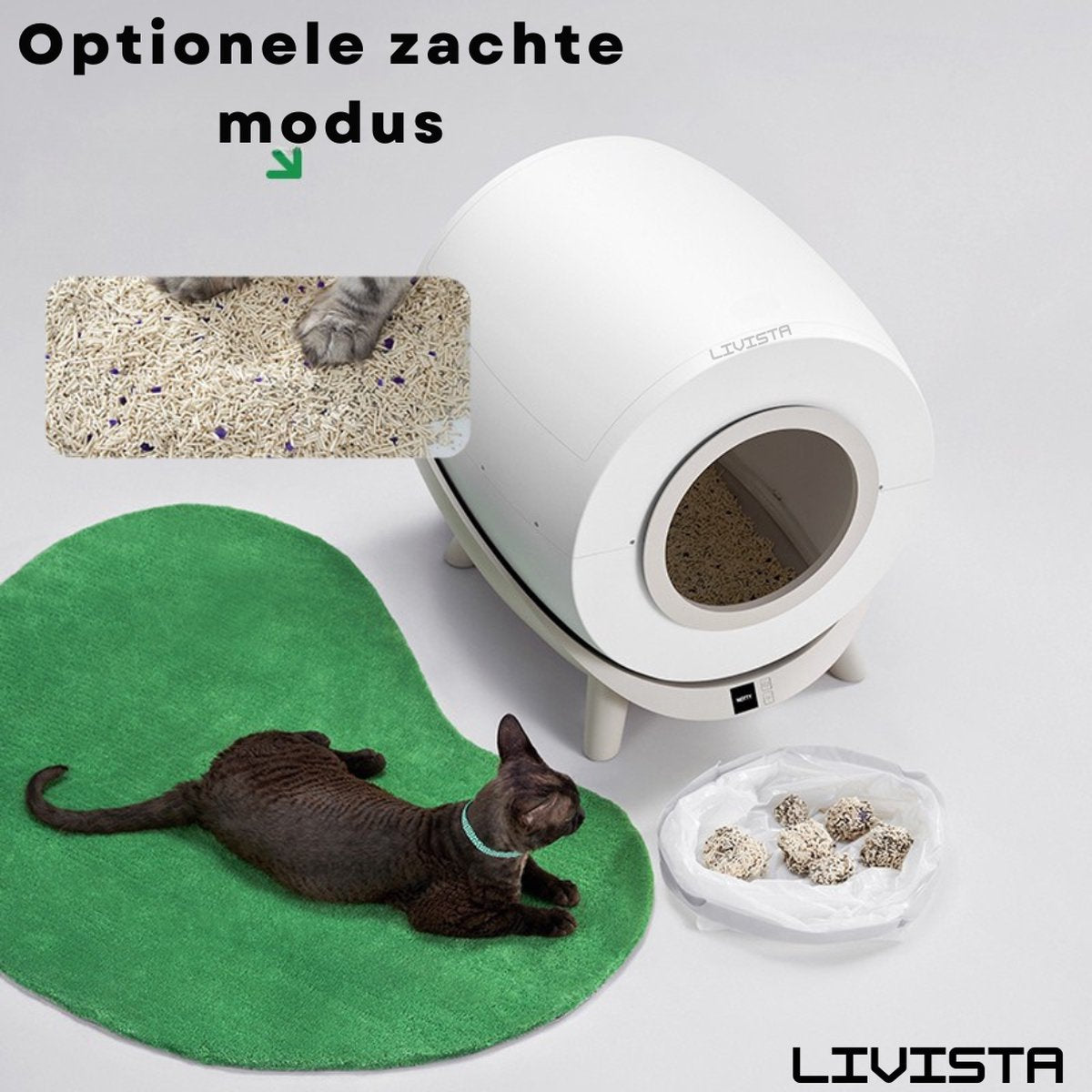 Livista Automatische Kattenbak - Zelfreinigend - Elektrische & Zelfreinigende Scoopfree Robot - 80L XXL - incl. Kattenbakmat, App & Zakken
