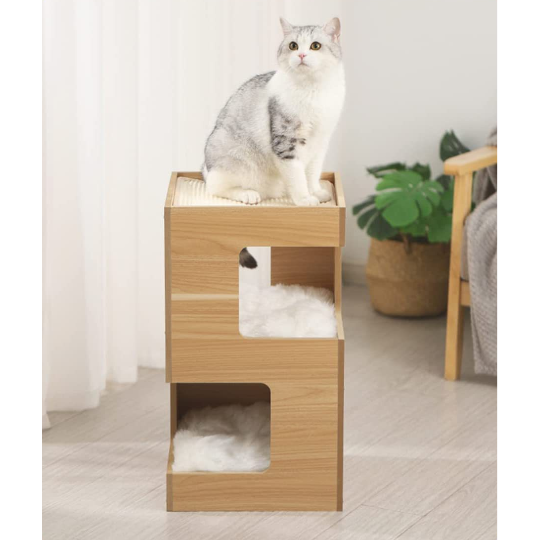 Livista® - Kattenhuis - Naturelle Houtkleur - 60x30x30 cm - Hoogwaardige Materialen - Met Kussen