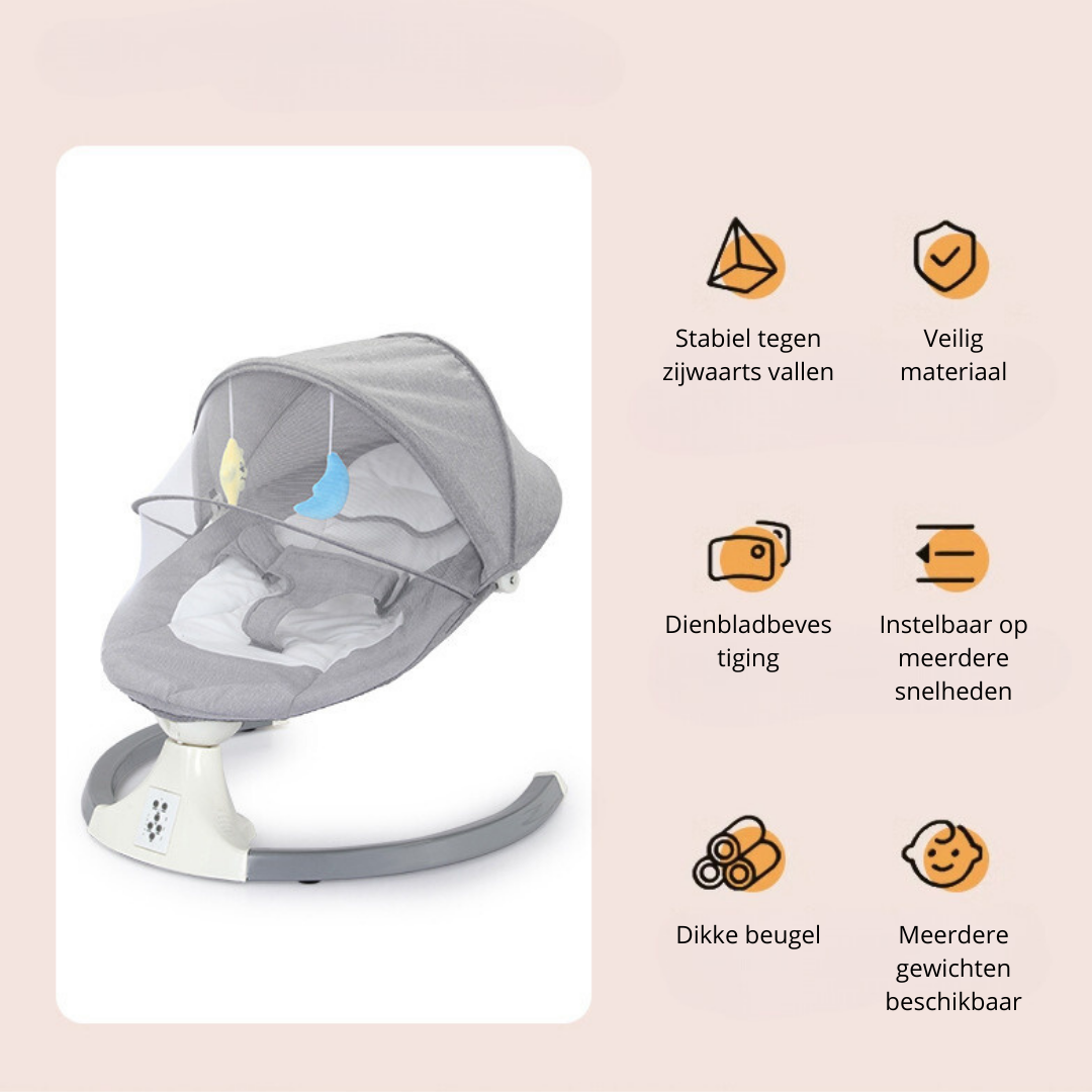 Livista® - Elektrische Baby Schommelstoel – Afstandsbediening – 3 Verstelbare Snelheden – Comfortabel en Stijlvol – Grijs – Met Zonnescherm – Afneembare en Wasbare Bekleding